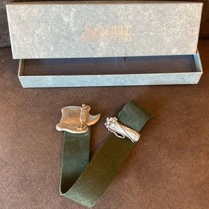 Never-used Fine Seagull Pewter Golfer & Golf Bag Green Suede Book Mark 11” Long